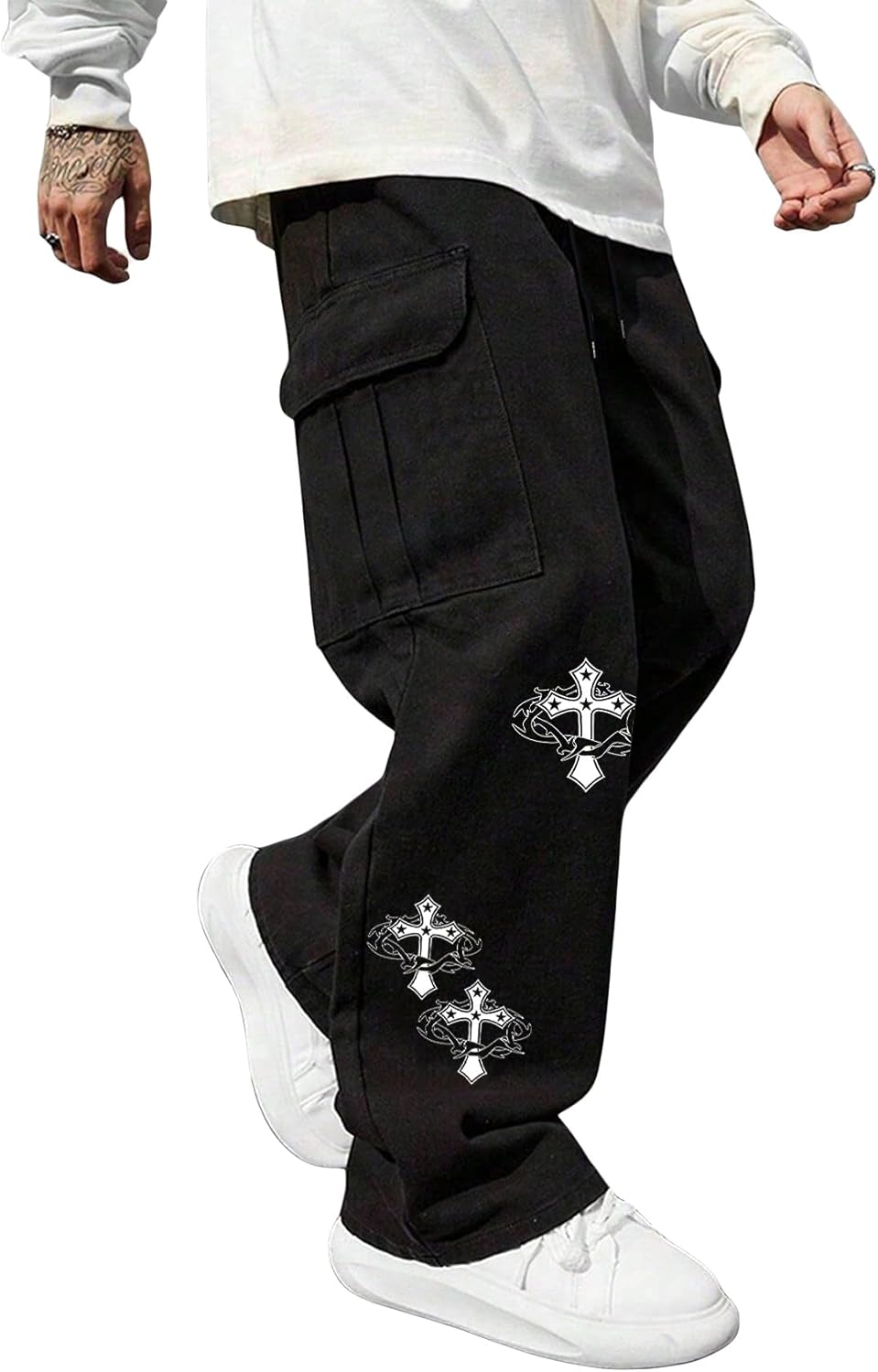 Men's Y2k Gothic Straight Leg Baggy Cargo Pants with Pocket Hip Hop Outfit Streetwear