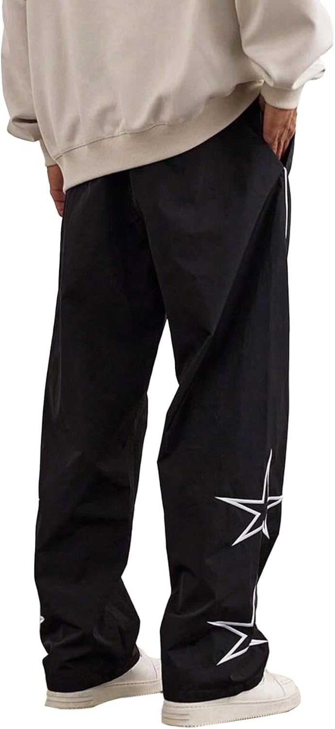 Men's Baggy Sweatpants Y2K Casual Pants Striped Star Lightweight Dance Streetwear Wide Leg with Pocket