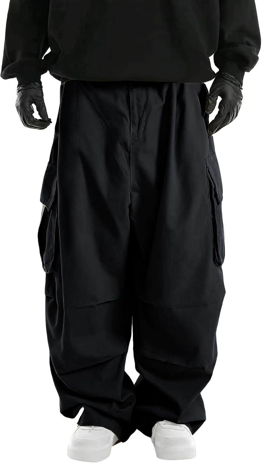 Men's Baggy Cargo Pants Elastic Waist Drawstring Parachute Cargo Pants Casual Joggers Hiking Pants with Pockets