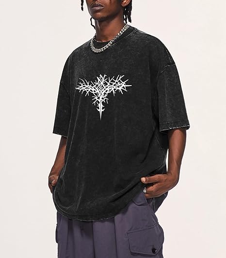 Men's Y2K Acid Wash Gothic Graphic T-Shirts Skull Print Vintage Oversized Washed Tees Grunge Clothes