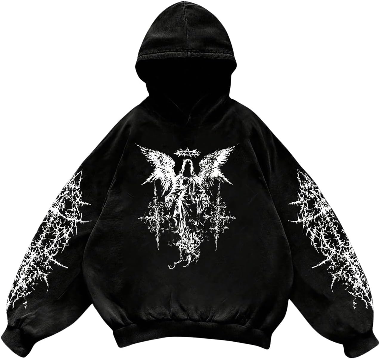 Men's Y2k Gothic Graphic Hoodie Sweatshirt Drop Shoulder Streetwear Pullover Tops