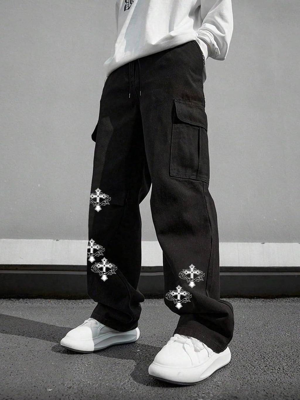 Men's Y2k Gothic Straight Leg Baggy Cargo Pants with Pocket Hip Hop Outfit Streetwear