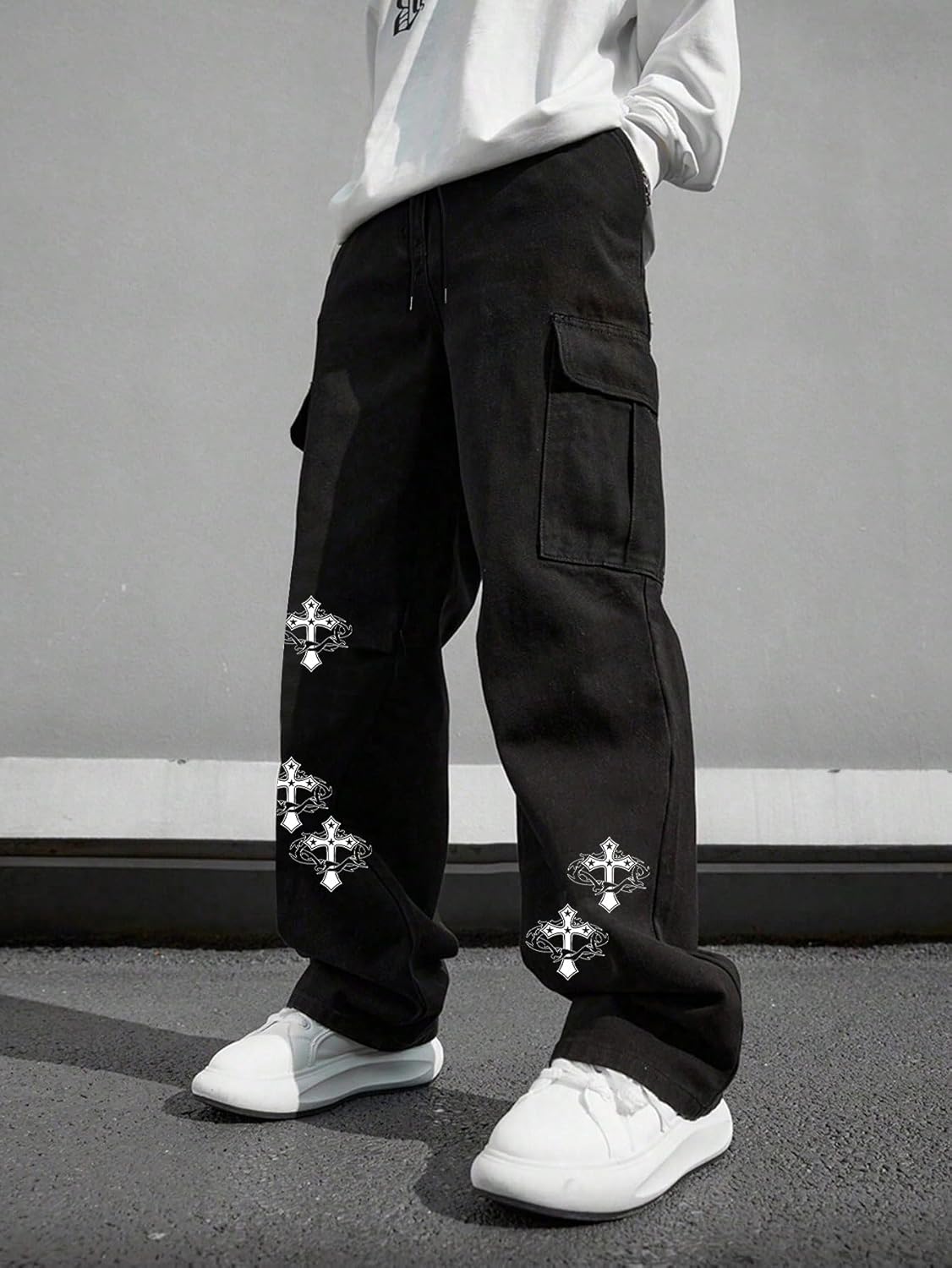 Men's Y2k Gothic Straight Leg Baggy Cargo Pants with Pocket Hip Hop Outfit Streetwear