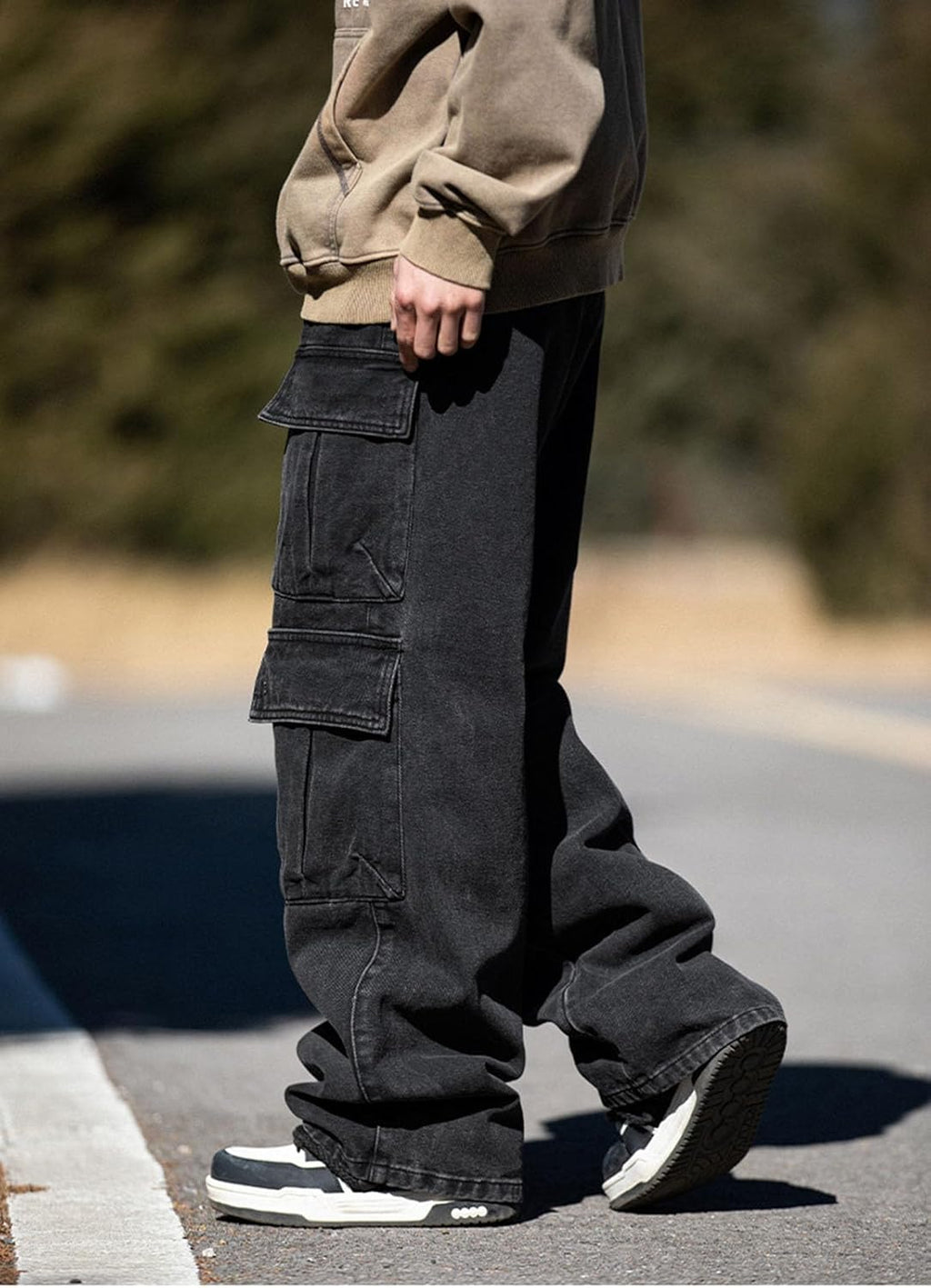 Baggy Cargo Jeans Men Teen Boys Casual Loose Jeans Flap Pockets Y2k Denim Pants 90s Hip Hop Streetwear
