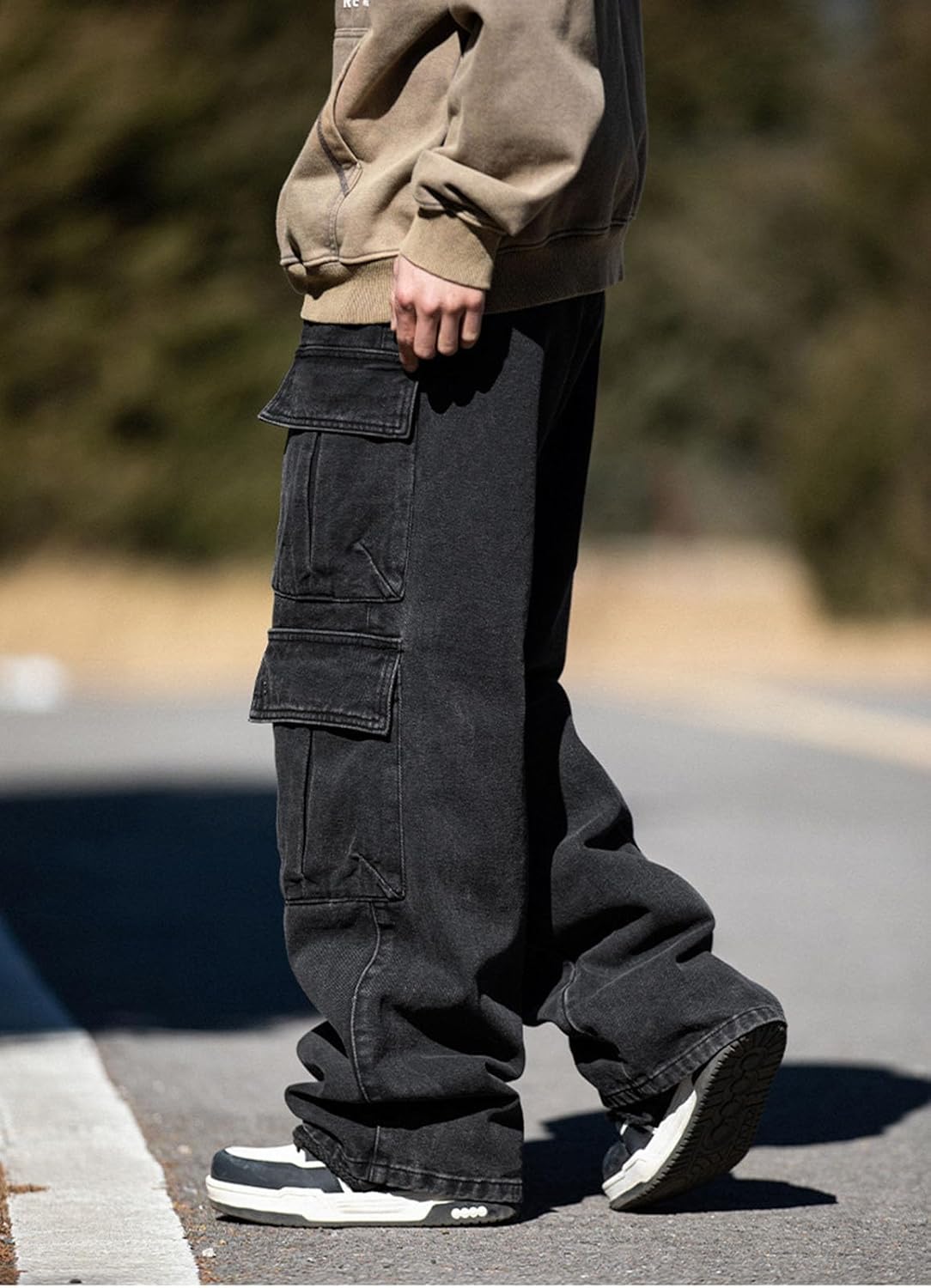 Baggy Cargo Jeans Men Teen Boys Casual Loose Jeans Flap Pockets Y2k Denim Pants 90s Hip Hop Streetwear