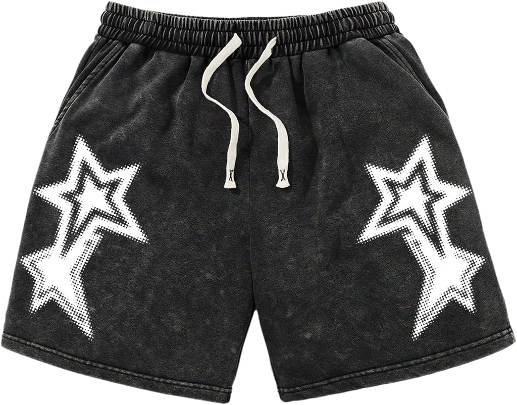 Men's Star Graphic Y2k Vintage Drawstring Waist Wide Leg Track Shorts Summer Bottoms Streetwear