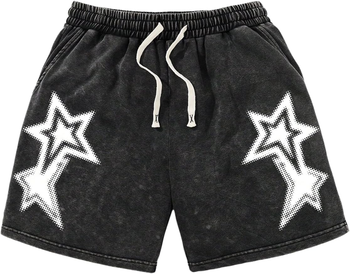 Men's Star Graphic Y2k Vintage Drawstring Waist Wide Leg Track Shorts Summer Bottoms Streetwear