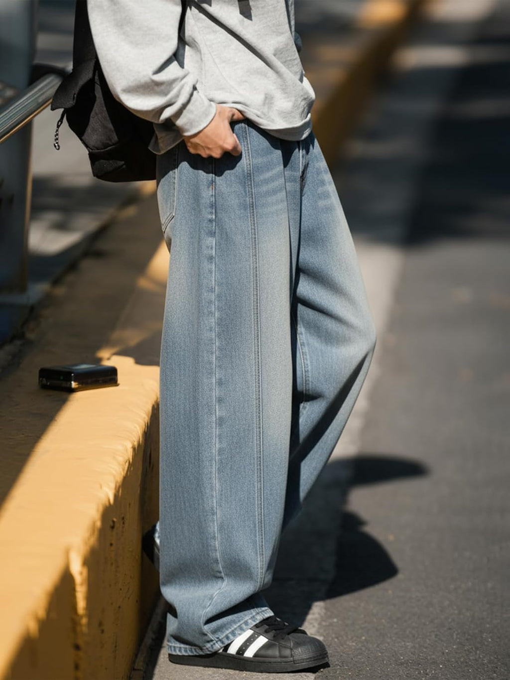 Baggy Hip Hop Jeans for Men Wide Leg Skater Denim Pants Casual Loose Fit Long Trousers