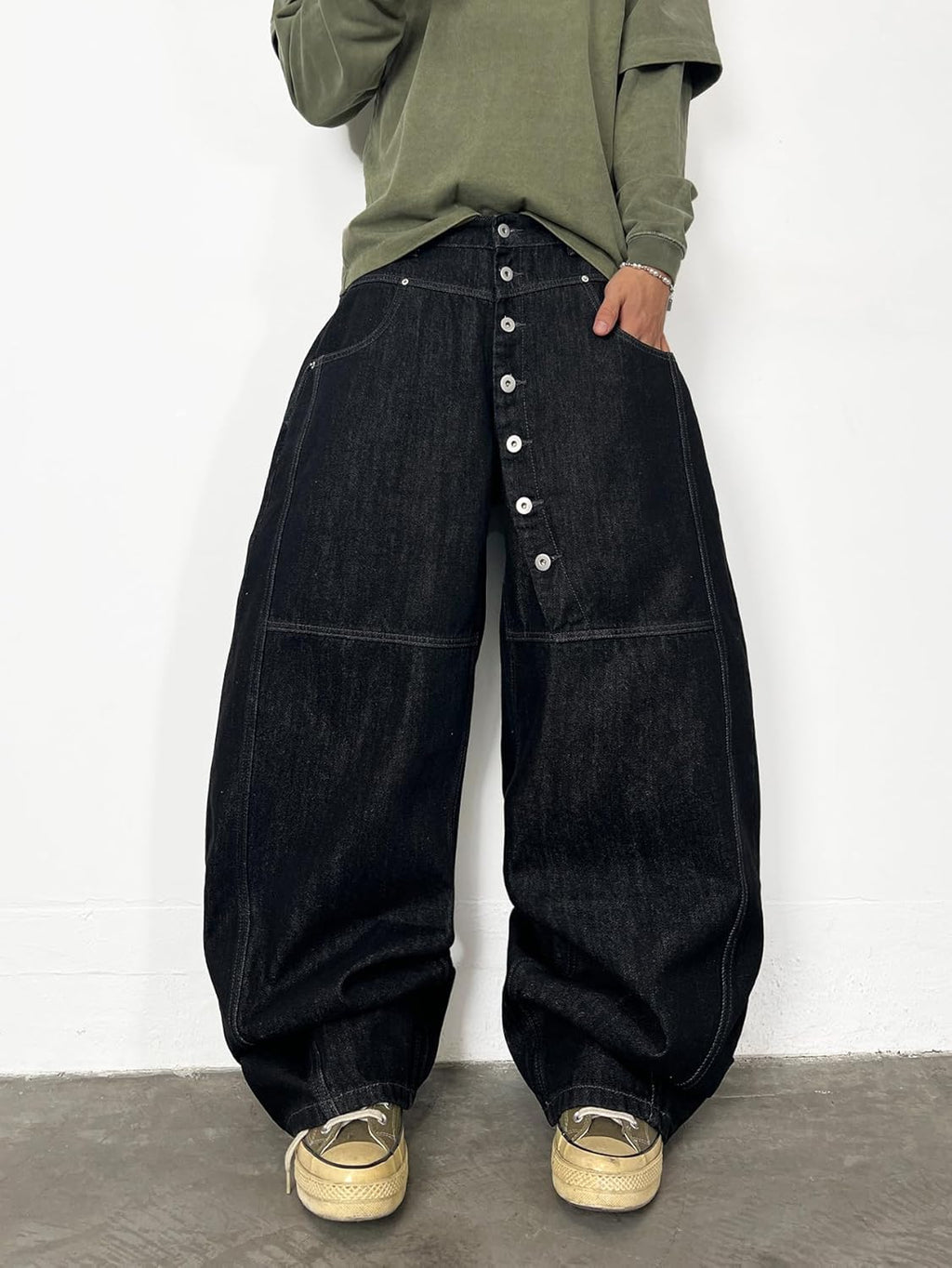 Mens Streetwear Hip Hop Baggy Jeans Wide Leg Skater Denim Pants Loose Long Trousers