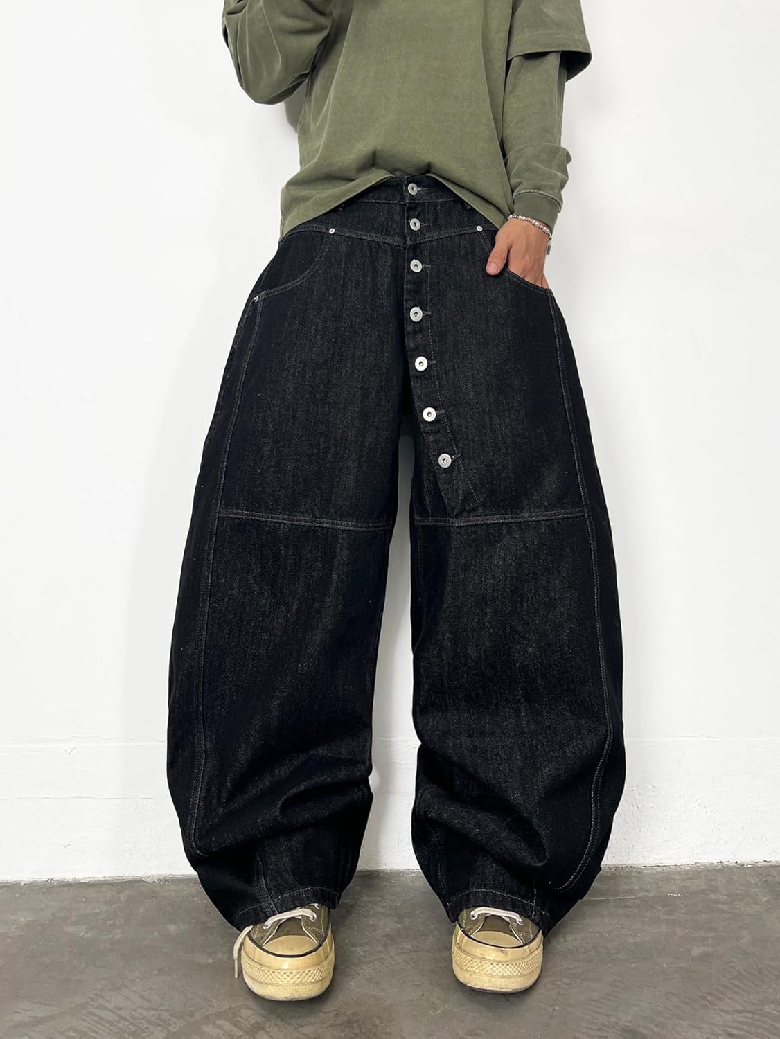 Mens Streetwear Hip Hop Baggy Jeans Wide Leg Skater Denim Pants Loose Long Trousers