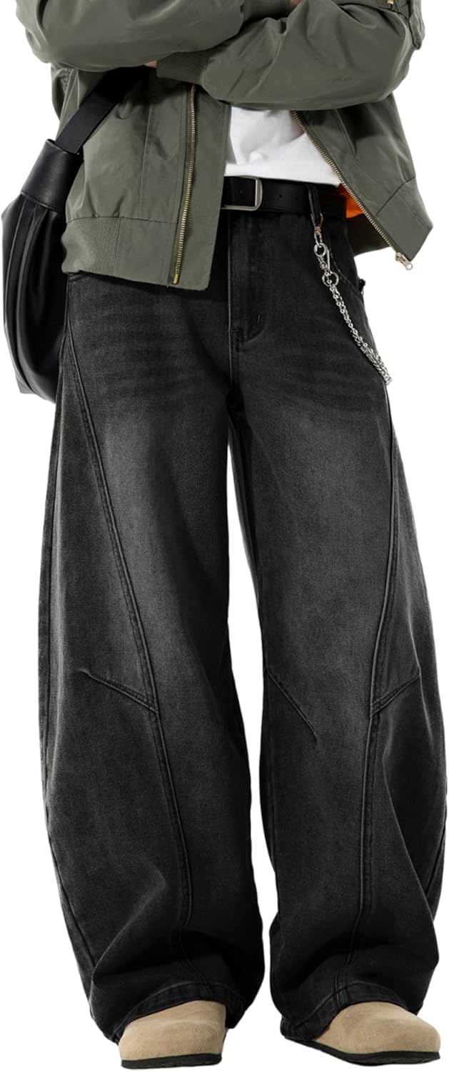 Baggy Hip Hop Jeans for Men Wide Leg Skater Denim Pants Casual Loose Fit Long Trousers