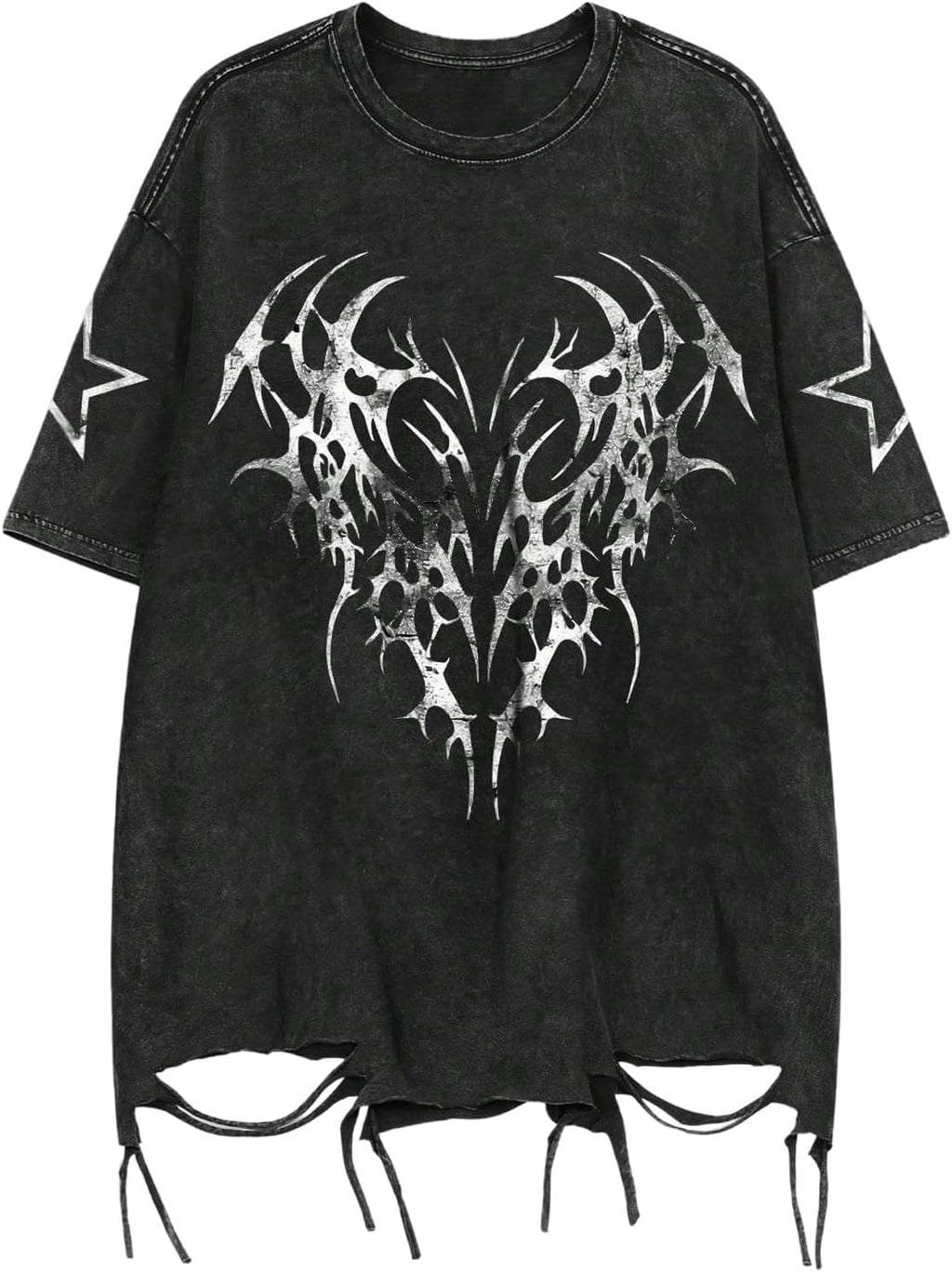 Men Ripped Graphic Tees Short Sleeve Drop Shoulder Grunge Punk Oversized Tshirts Emo Scene Clothes Streetwear