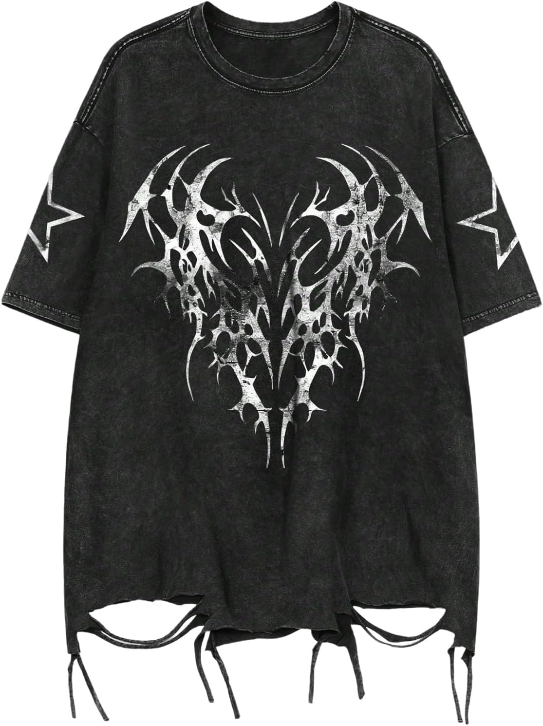 Men Ripped Graphic Tees Short Sleeve Drop Shoulder Grunge Punk Oversized Tshirts Emo Scene Clothes Streetwear