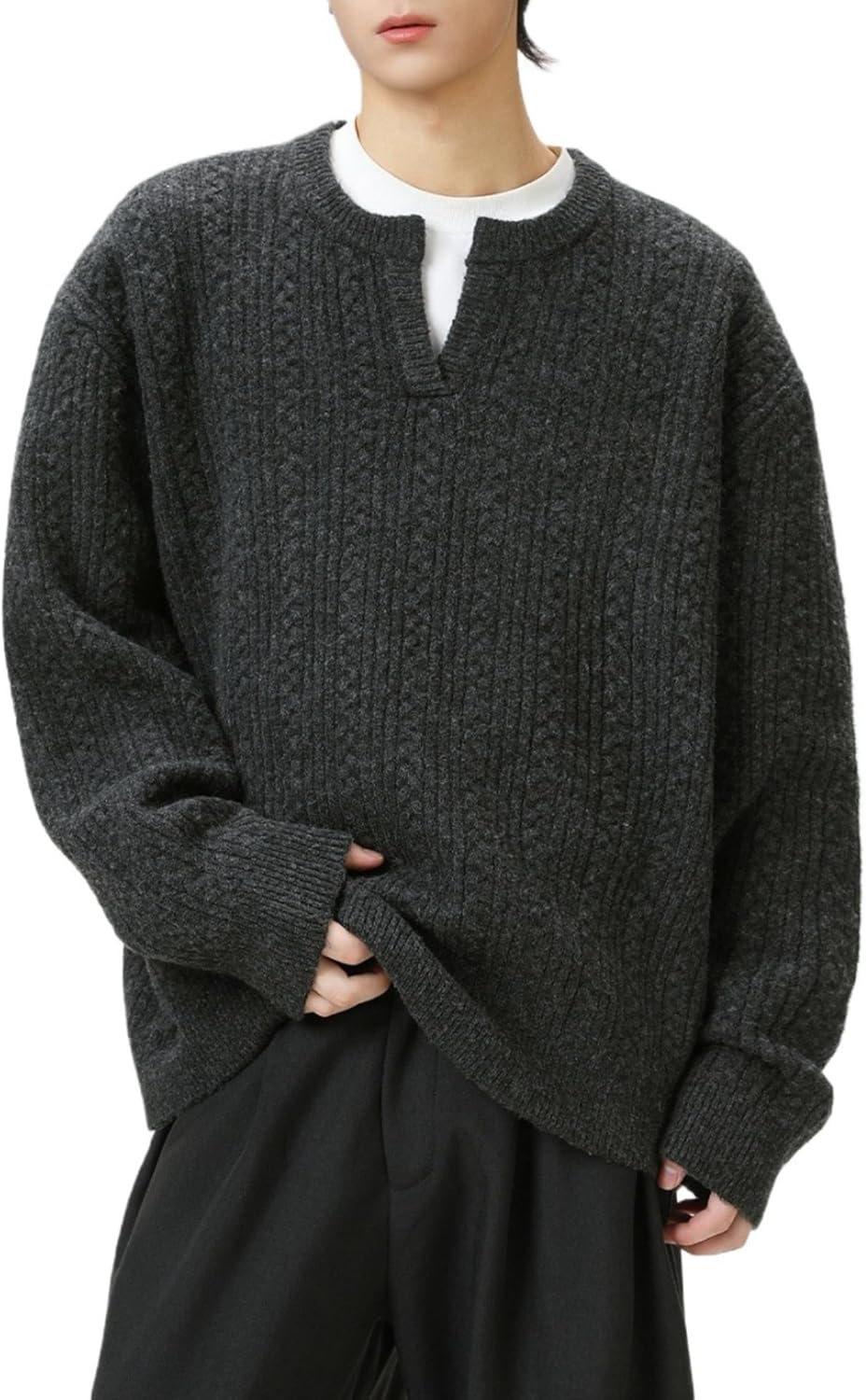 Cable Knit Sweater for Men Women Fall Winter Vintage Aesthetic Grandpa Grunge V-Neck Pullover Tops Y2k Korean Clothes