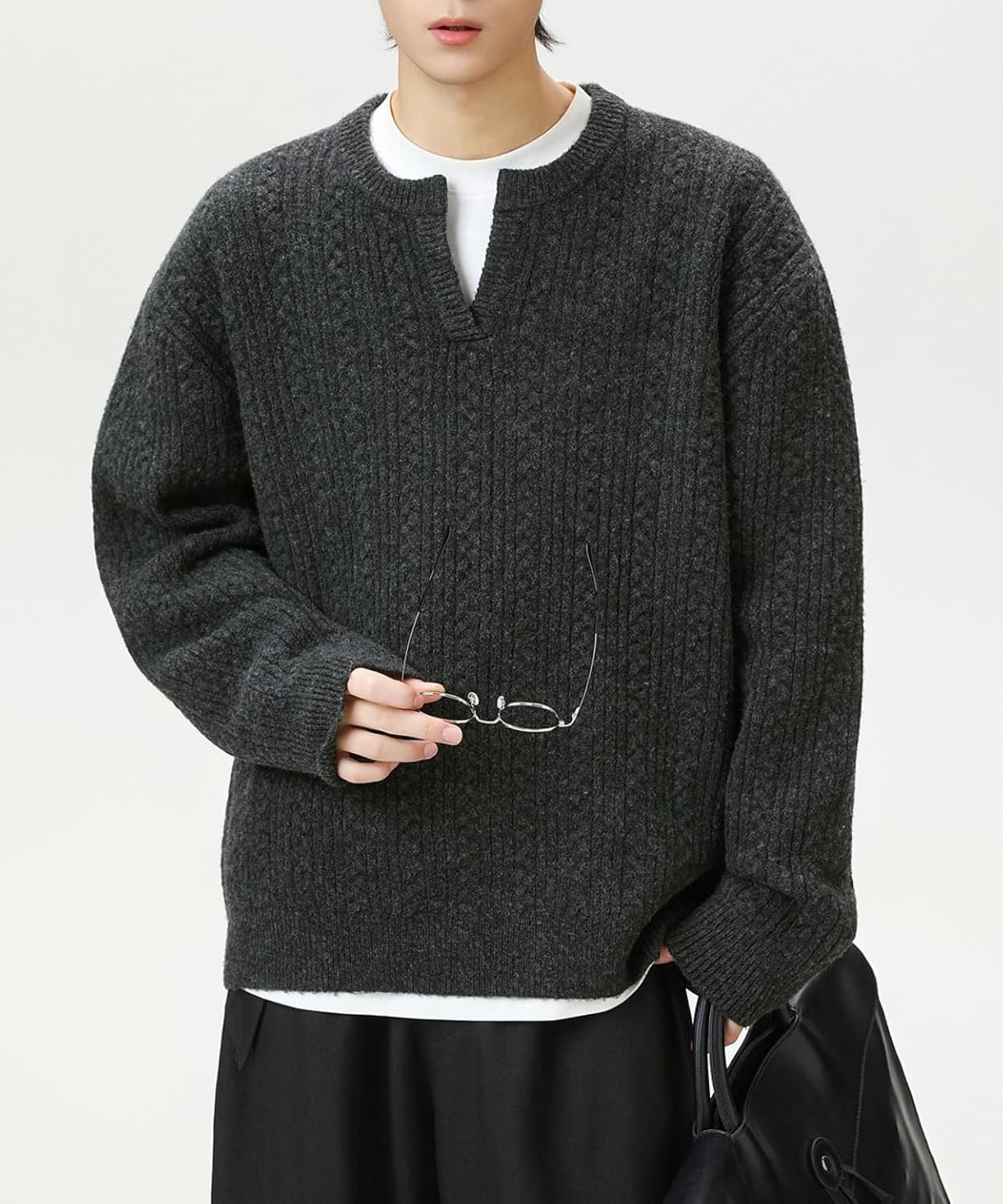 Cable Knit Sweater for Men Women Fall Winter Vintage Aesthetic Grandpa Grunge V-Neck Pullover Tops Y2k Korean Clothes