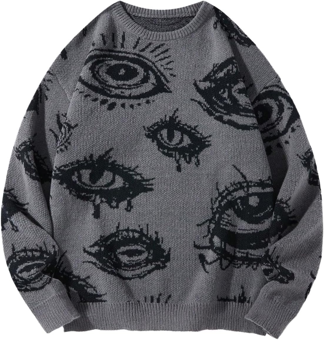 Men's Fall Goth Grunge Sweater Y2K Oversized Punk Sweater Halloween Graphic Long Sleeve Knit Pullover Streetwear