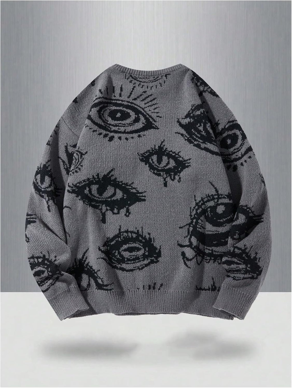 Men's Fall Goth Grunge Sweater Y2K Oversized Punk Sweater Halloween Graphic Long Sleeve Knit Pullover Streetwear