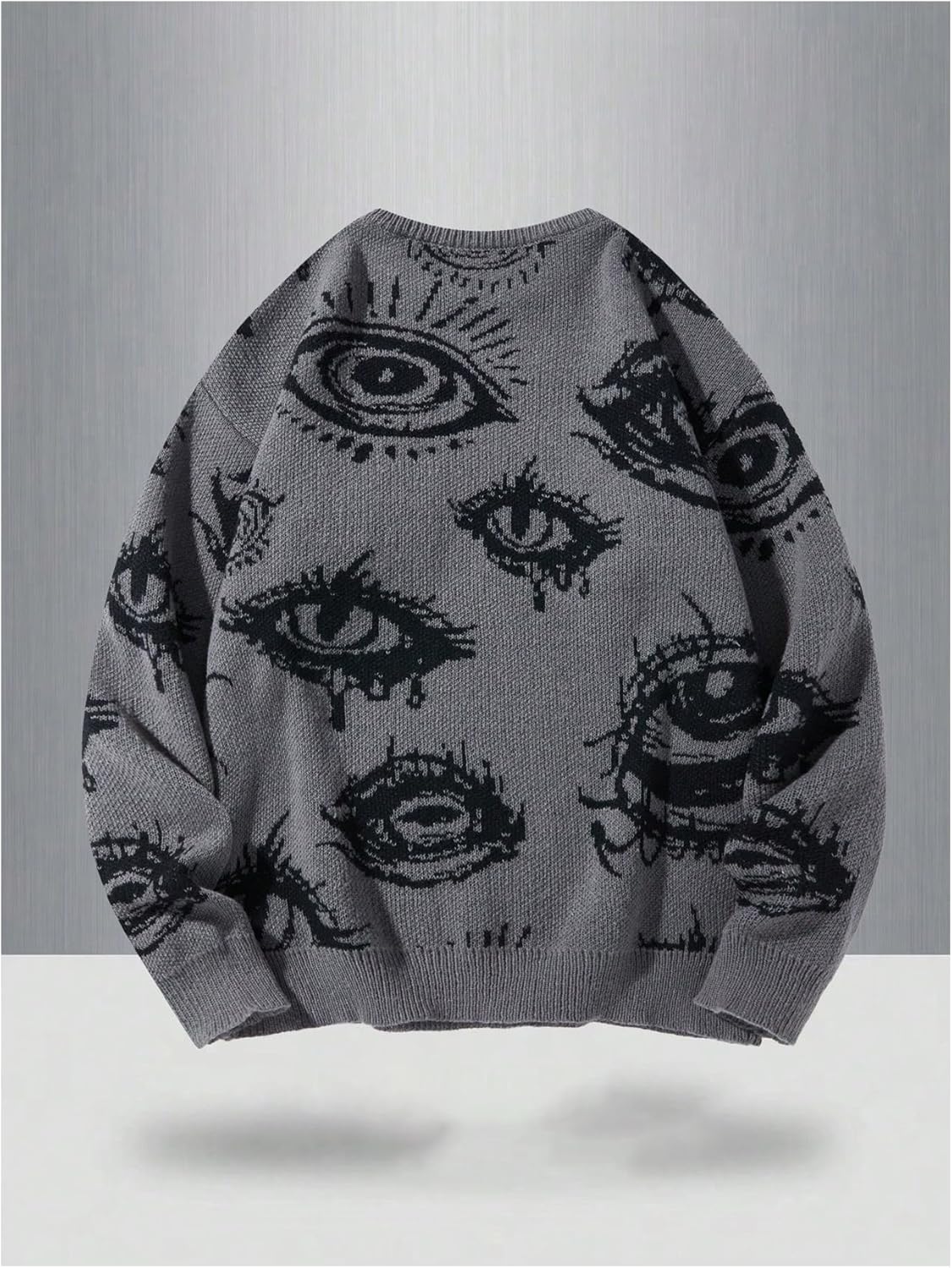Men's Fall Goth Grunge Sweater Y2K Oversized Punk Sweater Halloween Graphic Long Sleeve Knit Pullover Streetwear